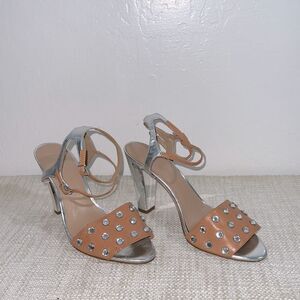 NEW Banana Republic Studded Rhinestone Strappy Brown & Chrome Heels Size 9.5